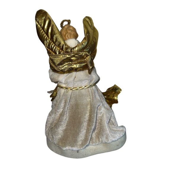 Vintage Gold Wing Angel Tree Topper White Velvet Gown Classic Christmas Angel - Picture 6 of 10